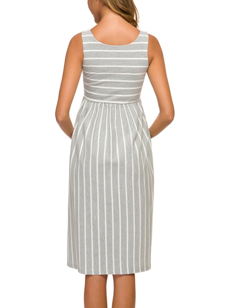 Ecavus Womens Maternity Tank Dress Stripe Color Block Sleeveless Knee Length for Baby Shower - Image 5